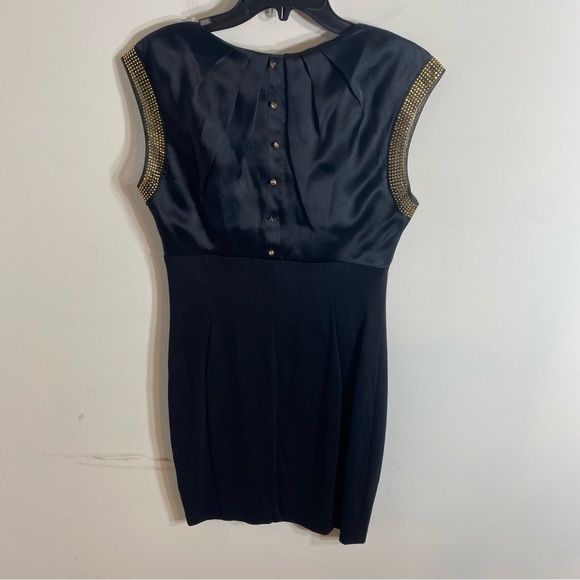 Ted Baker Silk Mini Dress Gold Studded Button Back Sz 3 (6-8 US) Black - Picture 8 of 12